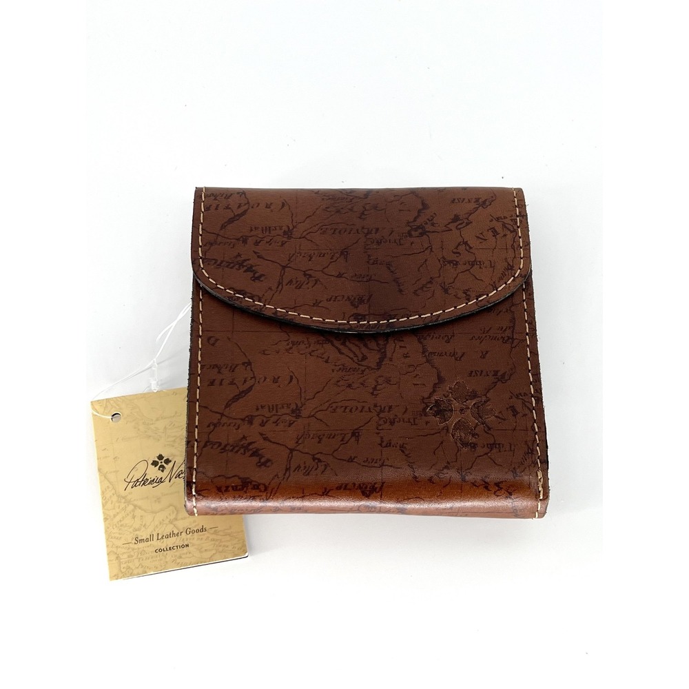 Patricia Nash Brown Leather Bi-Fold Wallet with Map Embossing